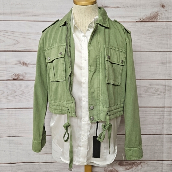 Blank NYC Twill Here And Now Cropped Utility Jacket In Green Size XS - Picture 5 of 11